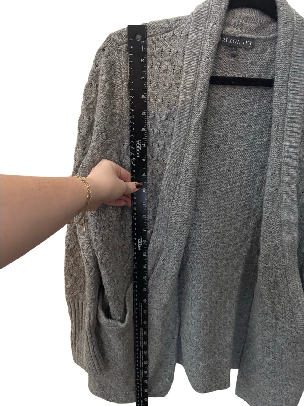 Brixton Ivy Gray Angora Blend Open Front Cardigan Sweater Large Textured Knit - Picture 7 of 9